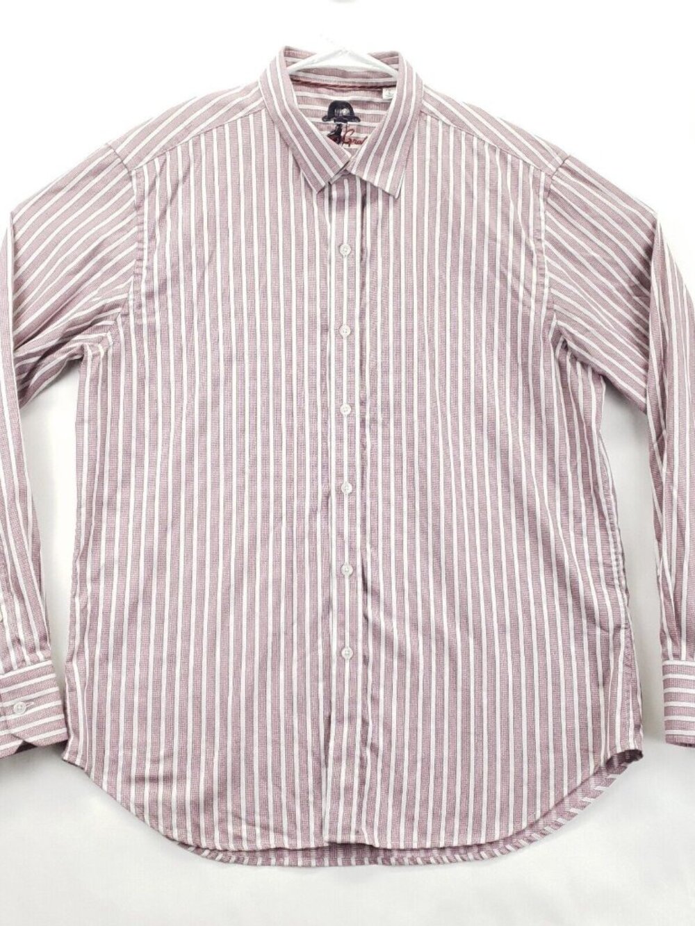 Robert Graham Shirt Men Large Purple White Striped Flip Cuffs Classic Button-Up